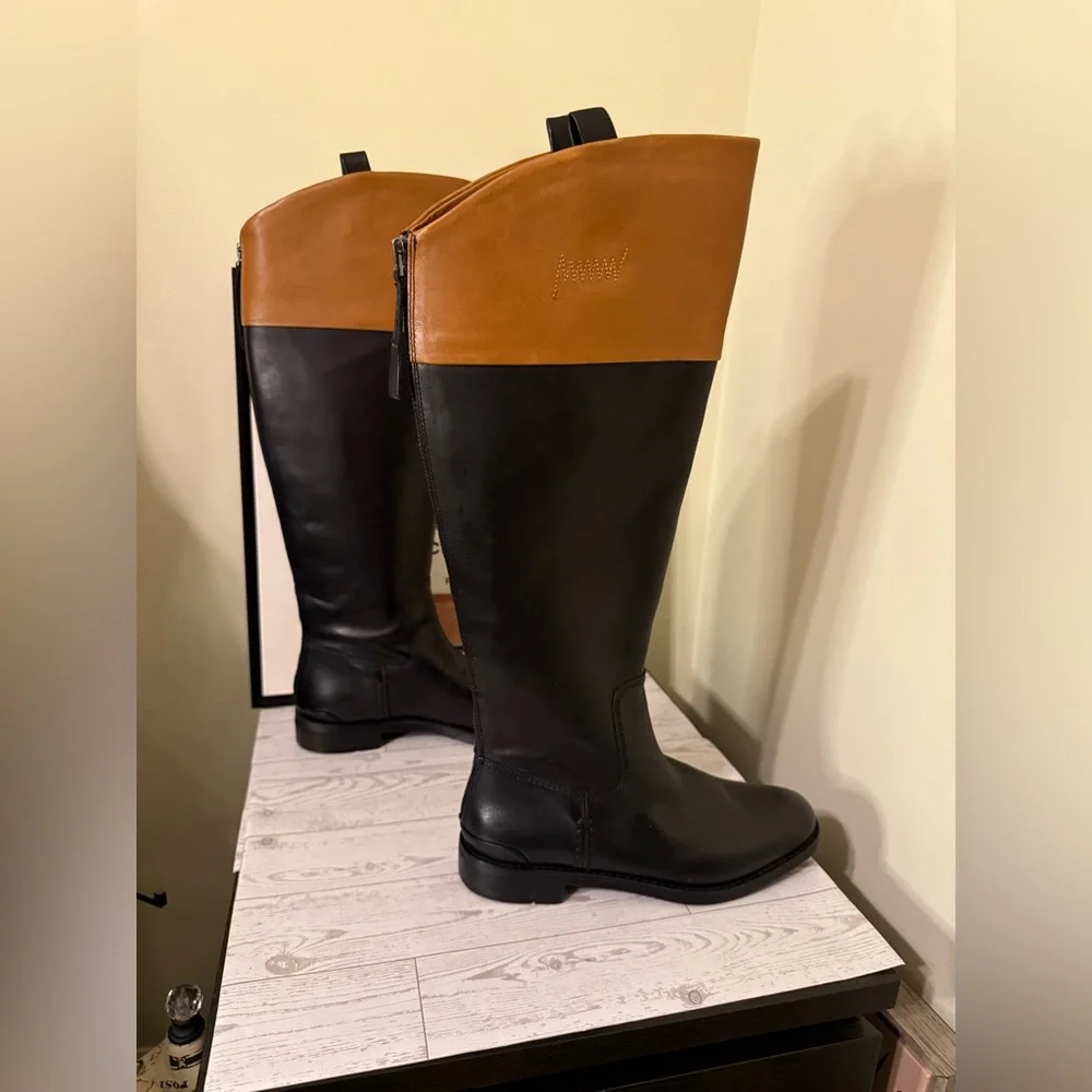 Franco Sarto Black and Brown Over the Knee Boots